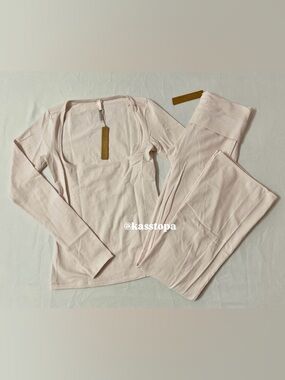 SKIMS Cotton Jersey Scoop Neck Long Sleeve T-shirt + Foldover Flare Leggings Set